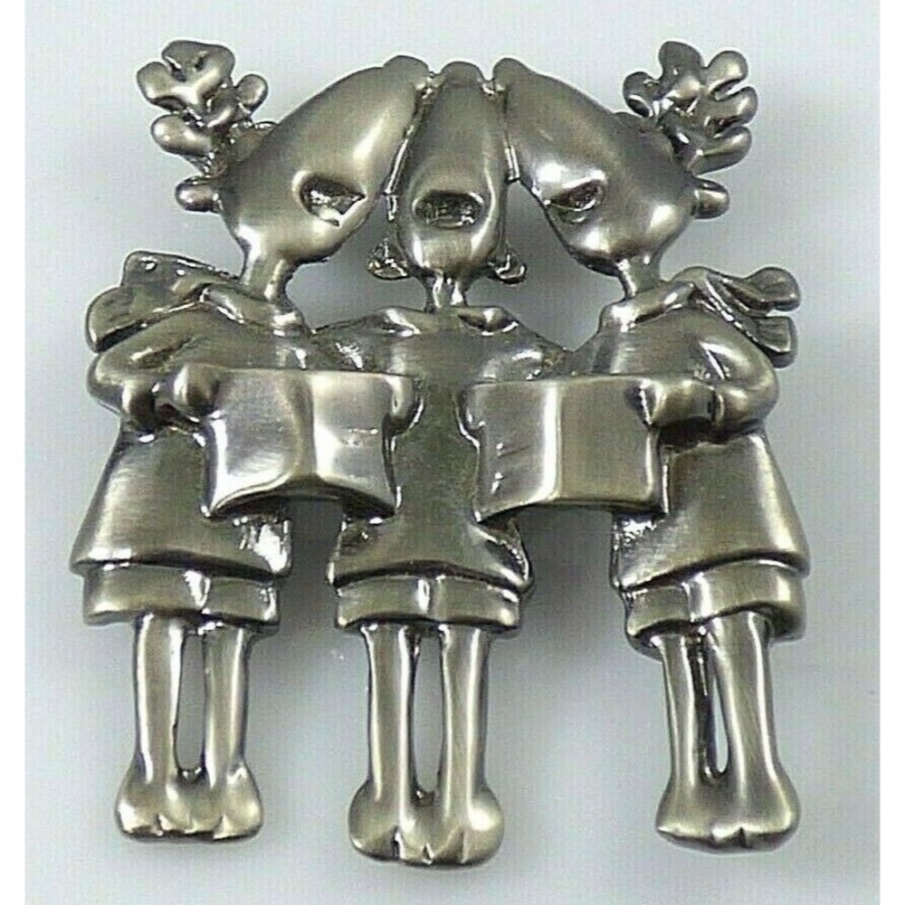 Singing Reindeer Brooch Pin Pewter Silver Tone Metal Christmas Holiday Vintage